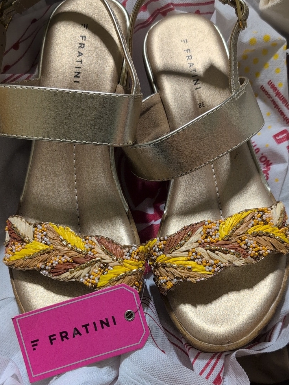 Women's Gold Sandals with Yellow Braided Accent